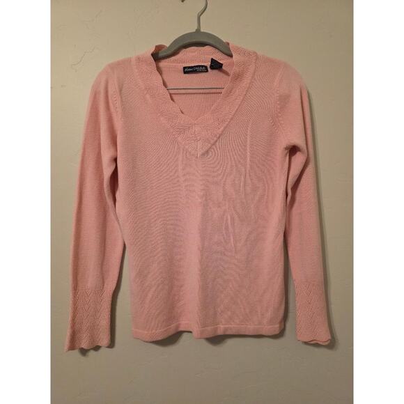 Laura Michelle by CB Design Sweaters - Soft Girl Pink Knit Sweater V Neck Cottagecore Feminine Vintage Style